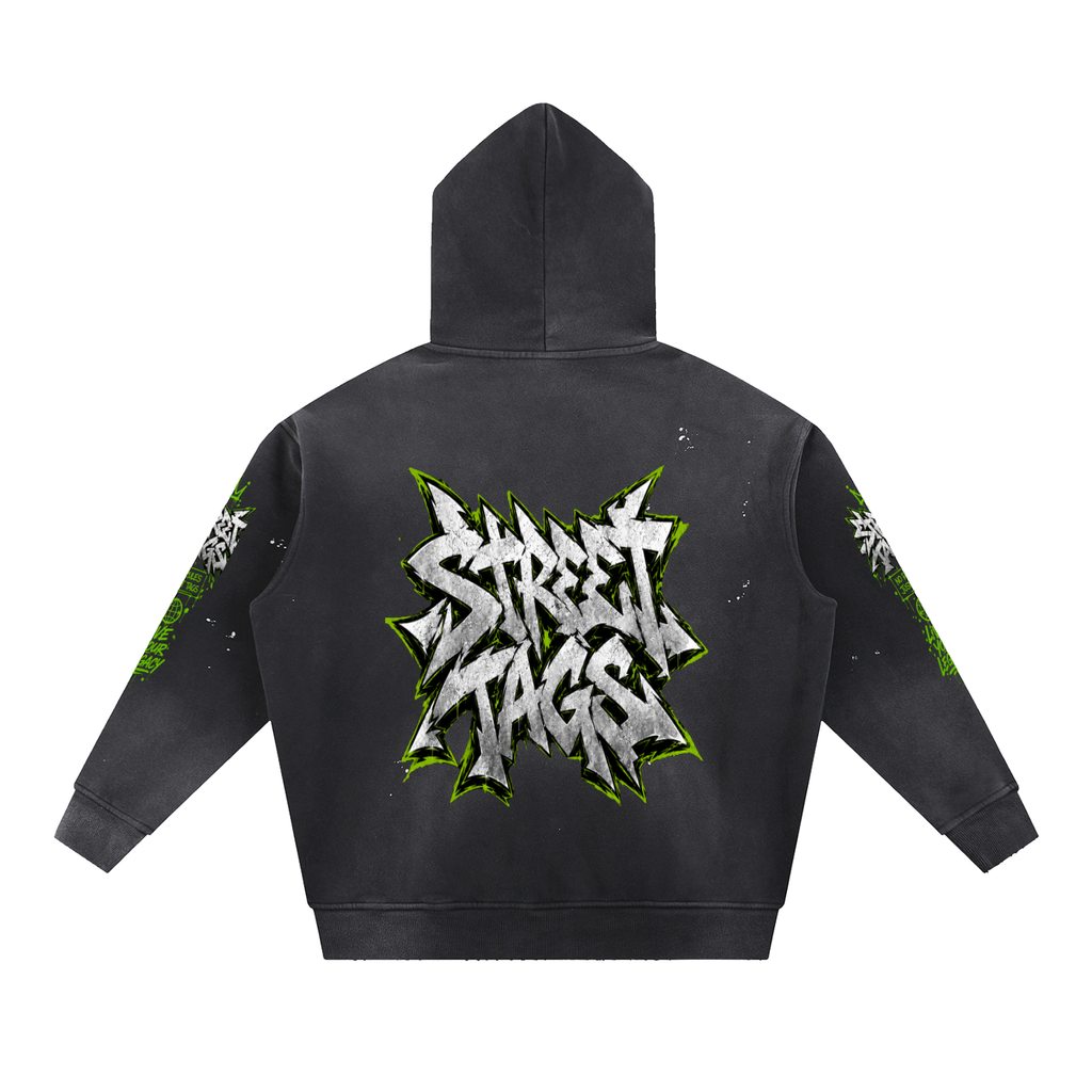 Vintage Washed Frayed Fleece Hoodie