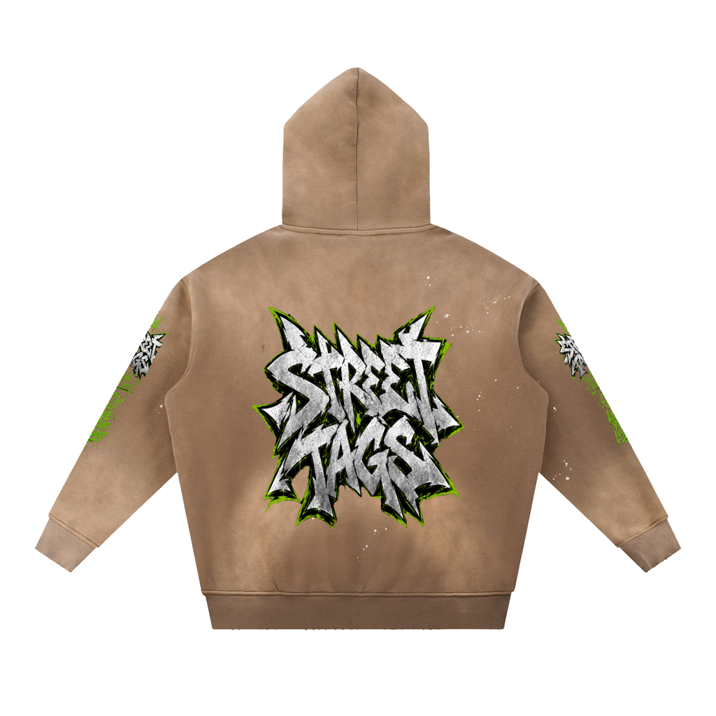 Vintage Washed Frayed Fleece Hoodie