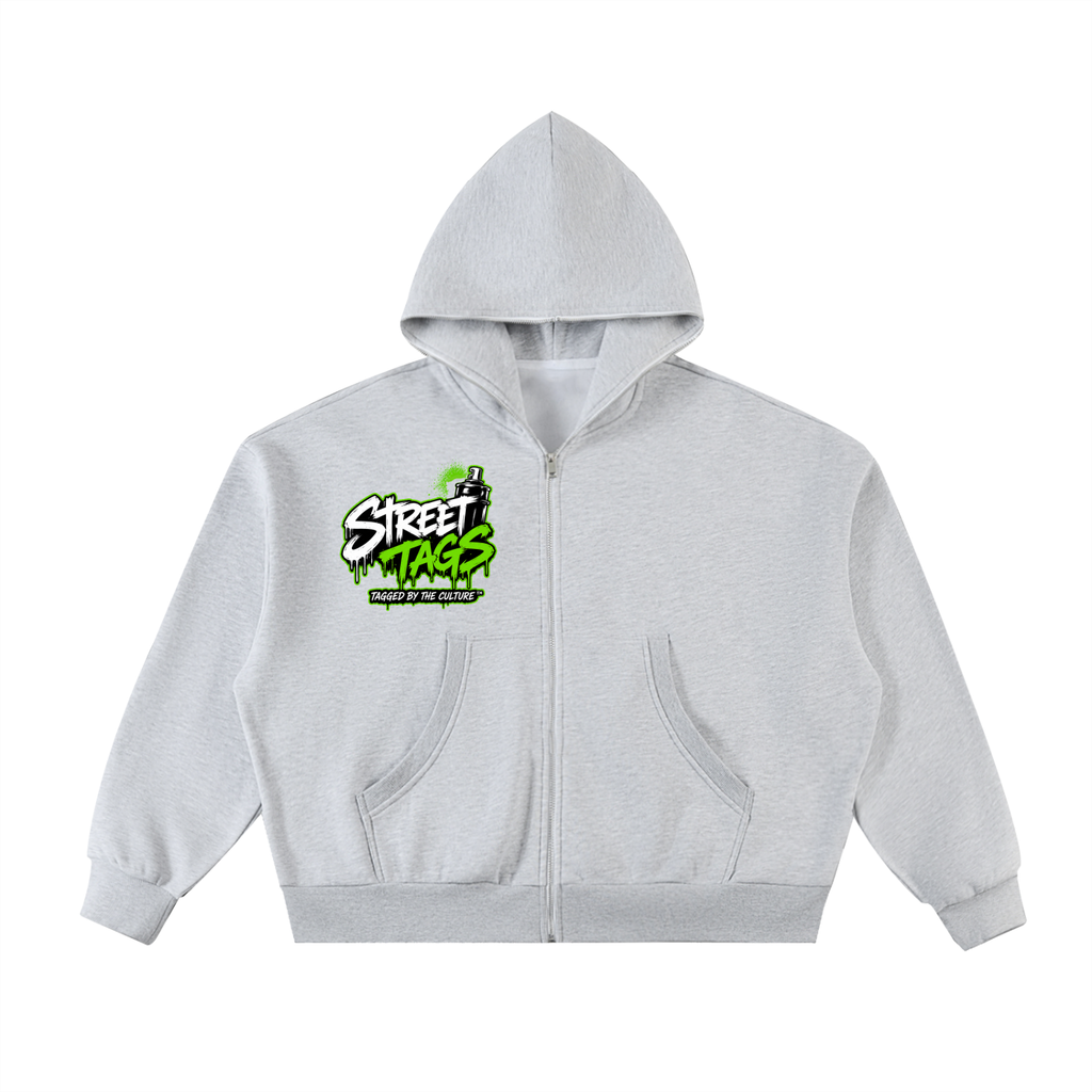 BLOCK PARTY Fleeced Full-Zip Boxy Hoodie