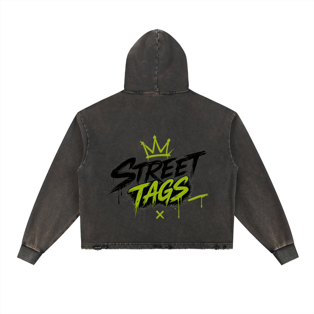 Vintage Washed Frayed-Hem Hoodie