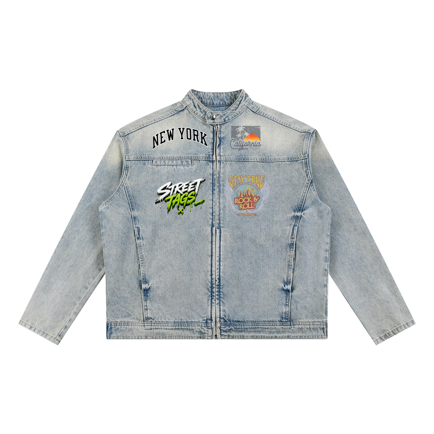 Vintage Wash Zip Denim Jacket