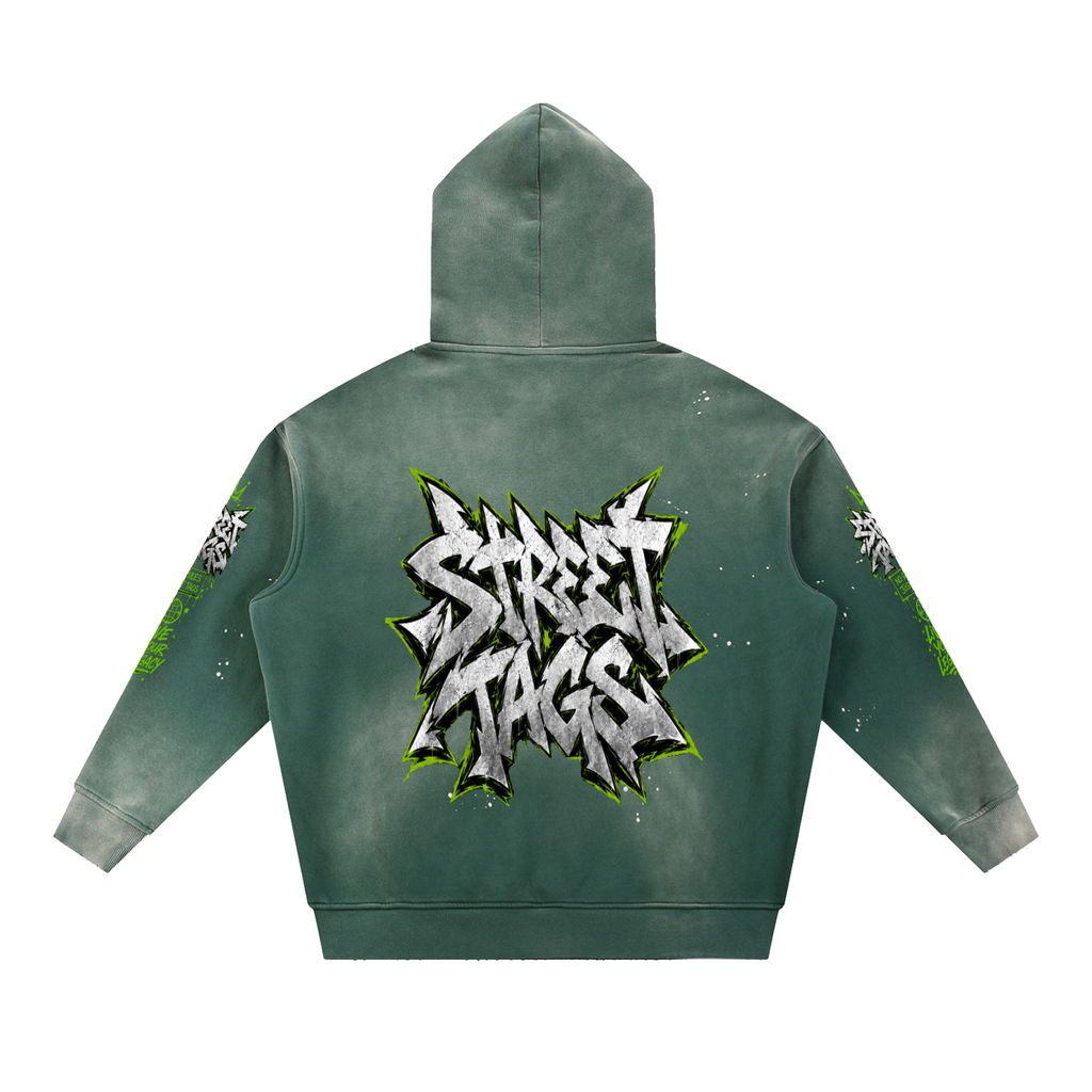 Vintage Washed Frayed Fleece Hoodie