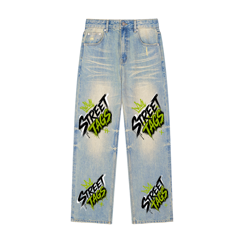Sun Fade Raw Hem Denim Jeans