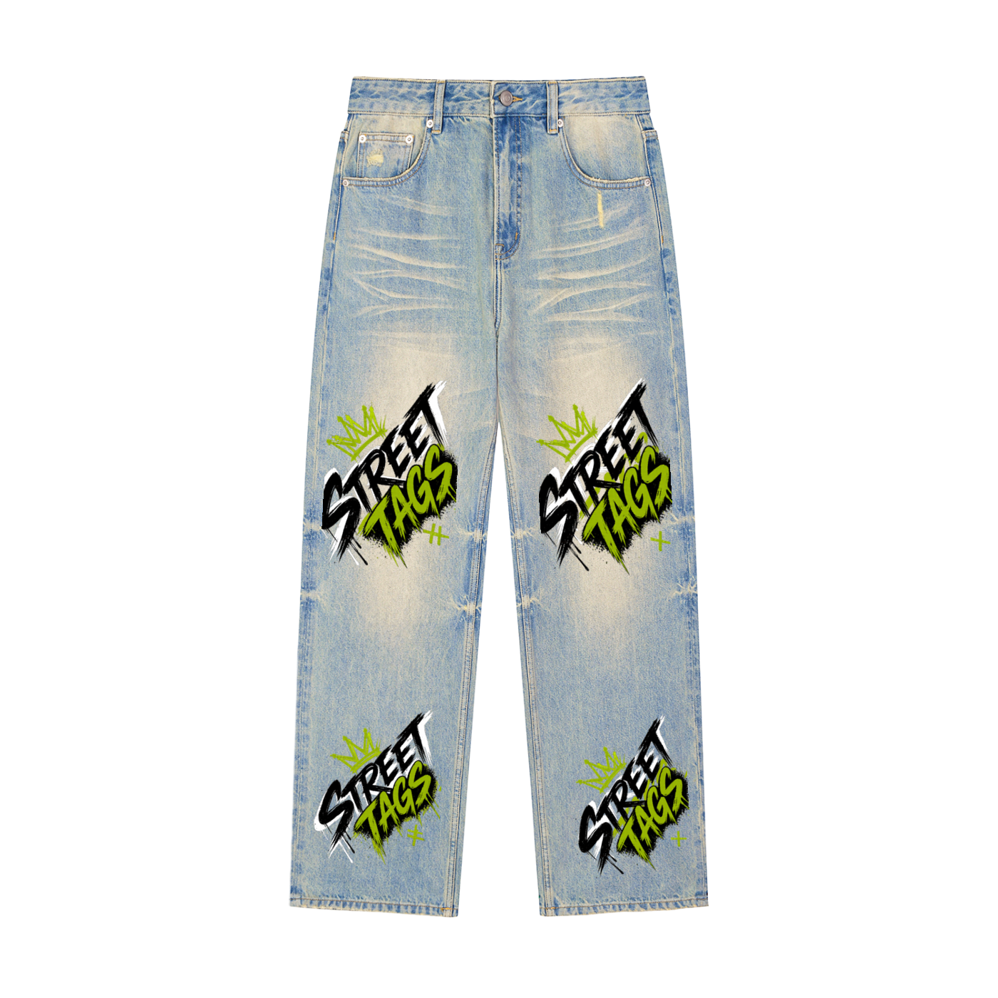 Sun Fade Raw Hem Denim Jeans