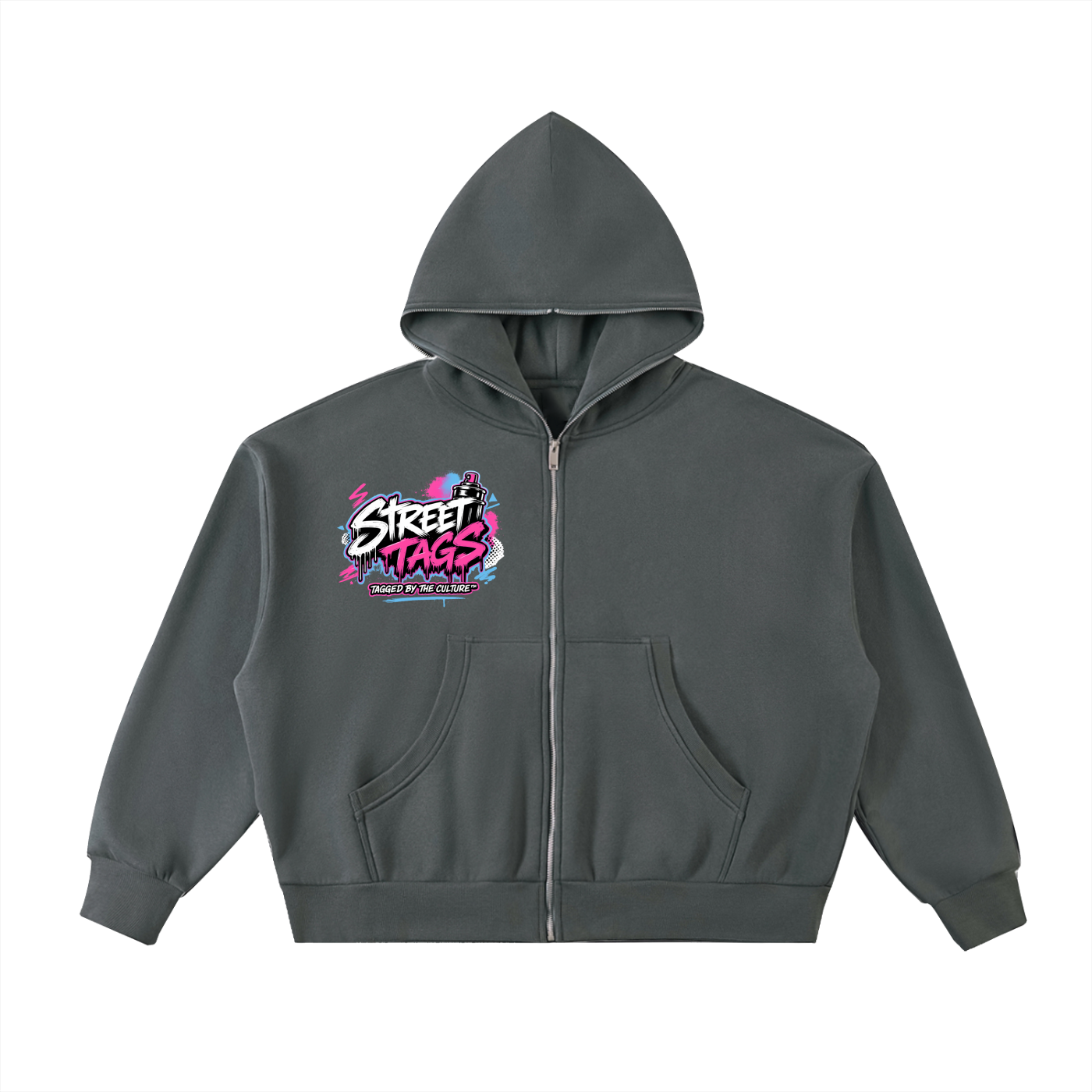 BUBBLE GUM CONCRETE Fleeced Full-Zip Boxy Hoodie