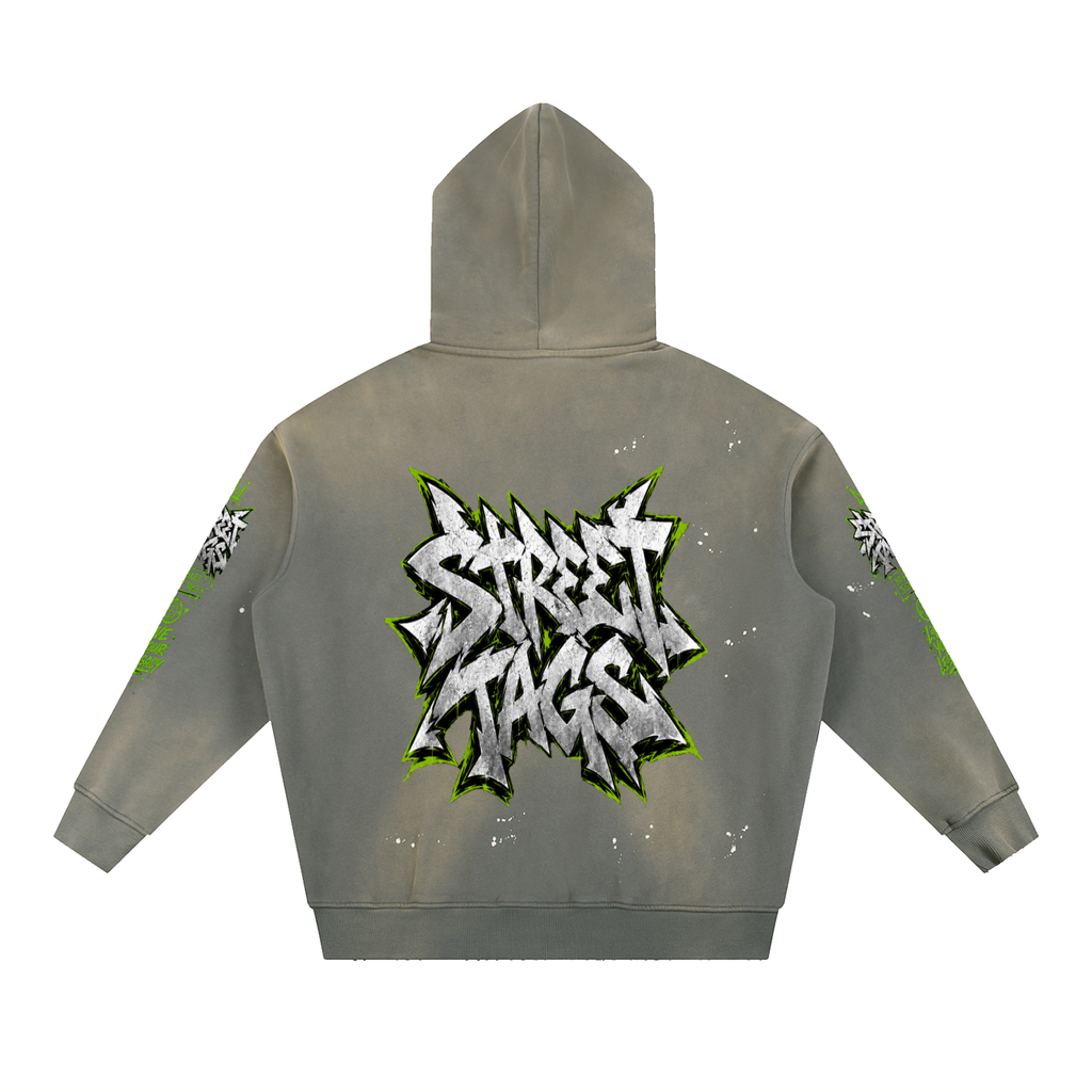 Vintage Washed Frayed Fleece Hoodie