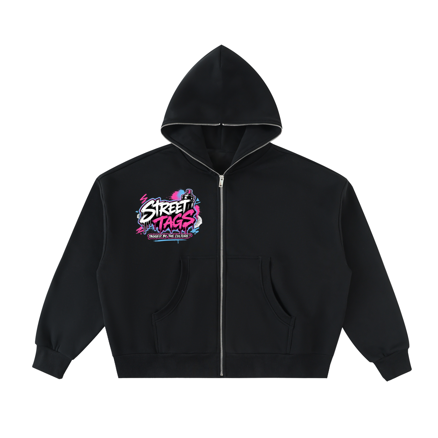 BUBBLE GUM CONCRETE Fleeced Full-Zip Boxy Hoodie