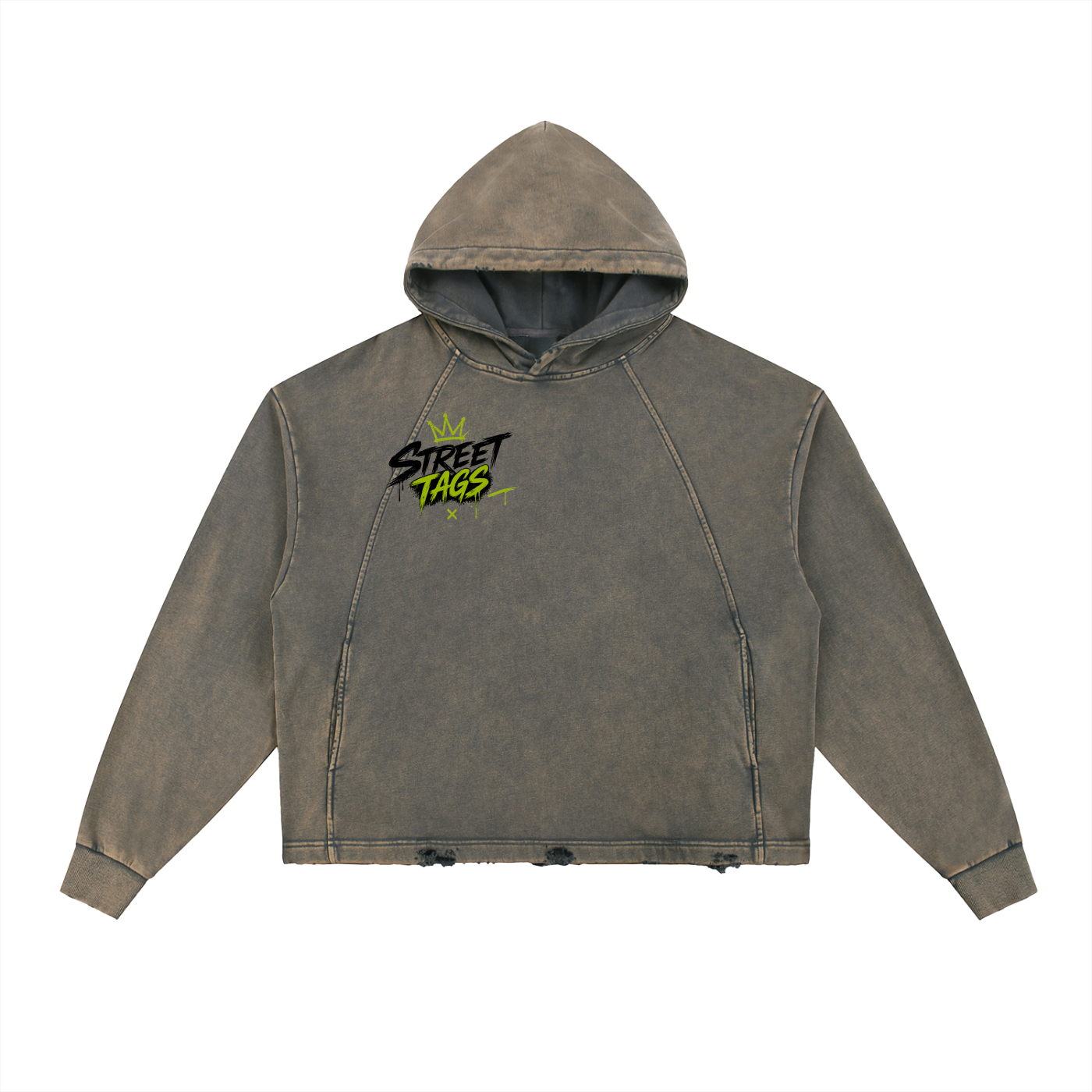 Vintage Washed Frayed-Hem Hoodie