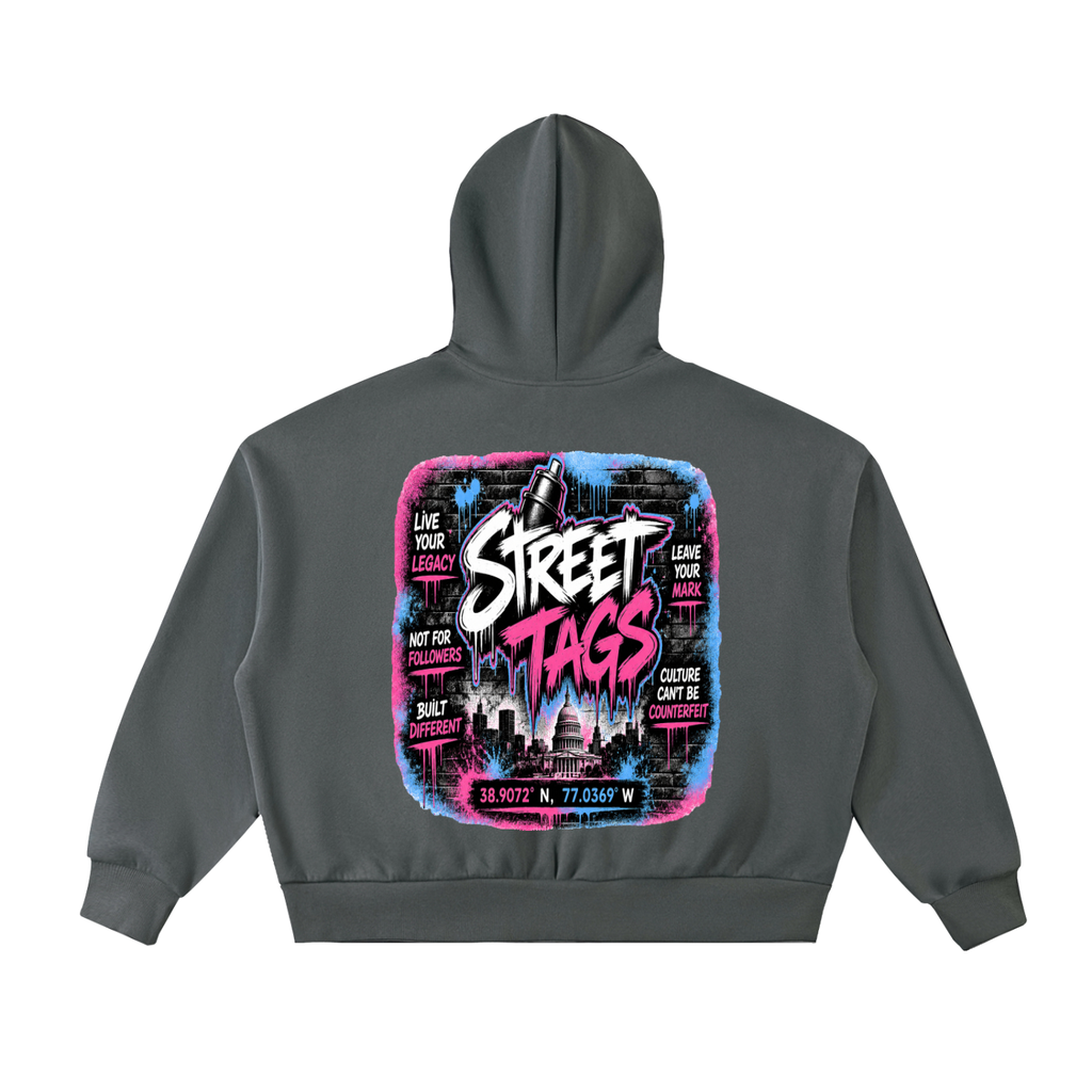 BUBBLE GUM CONCRETE Fleeced Full-Zip Boxy Hoodie