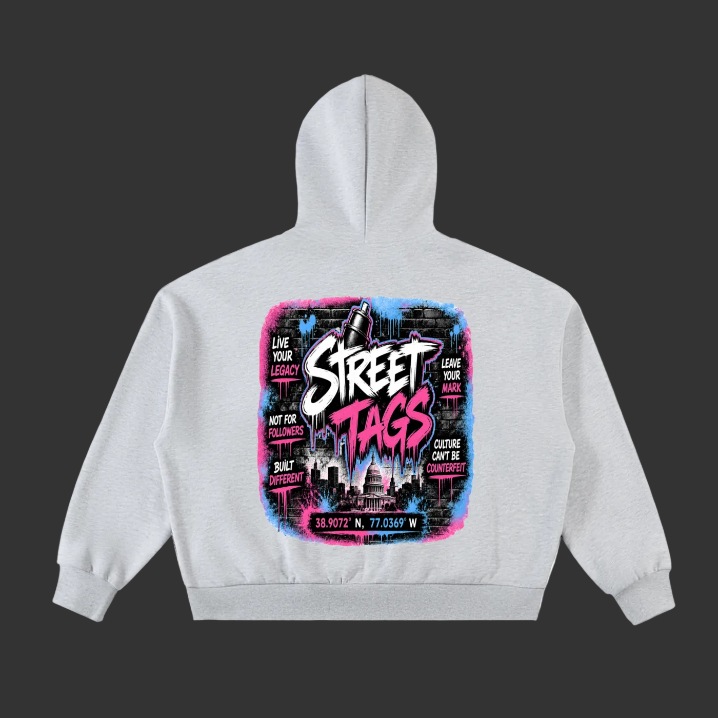 BUBBLE GUM CONCRETE Fleeced Full-Zip Boxy Hoodie
