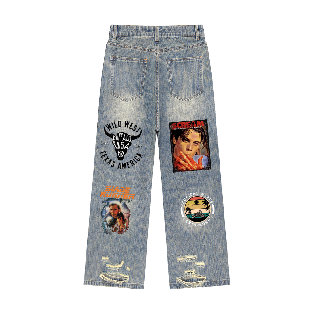 Vintage Wash Distressed Denim Jeans