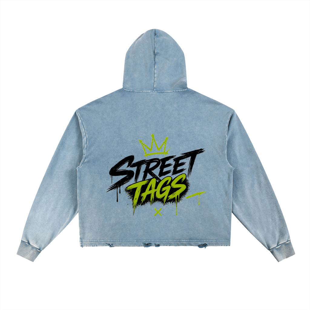Vintage Washed Frayed-Hem Hoodie
