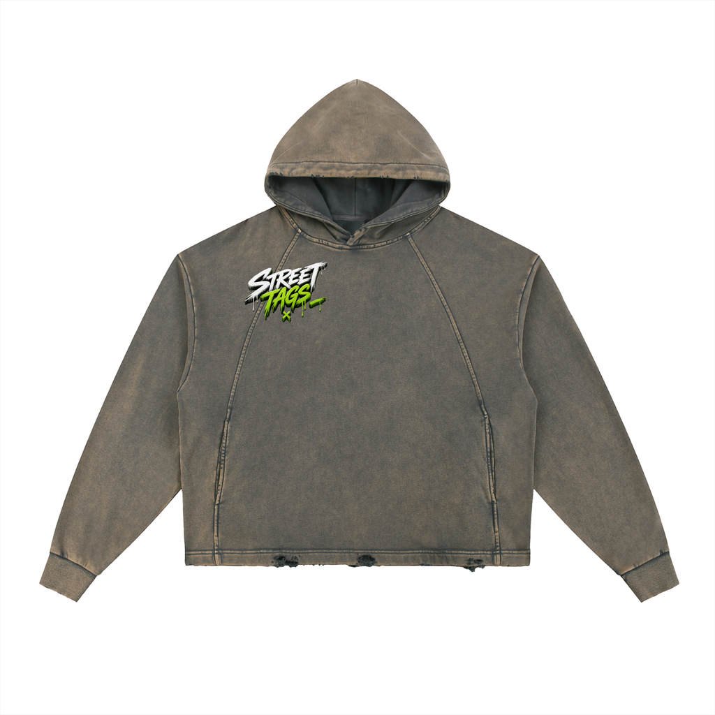 Vintage Washed Frayed-Hem Hoodie