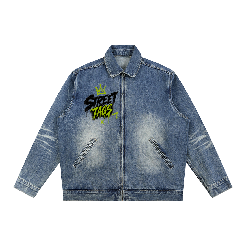 Vintage Wash Zip Up Denim Jacket