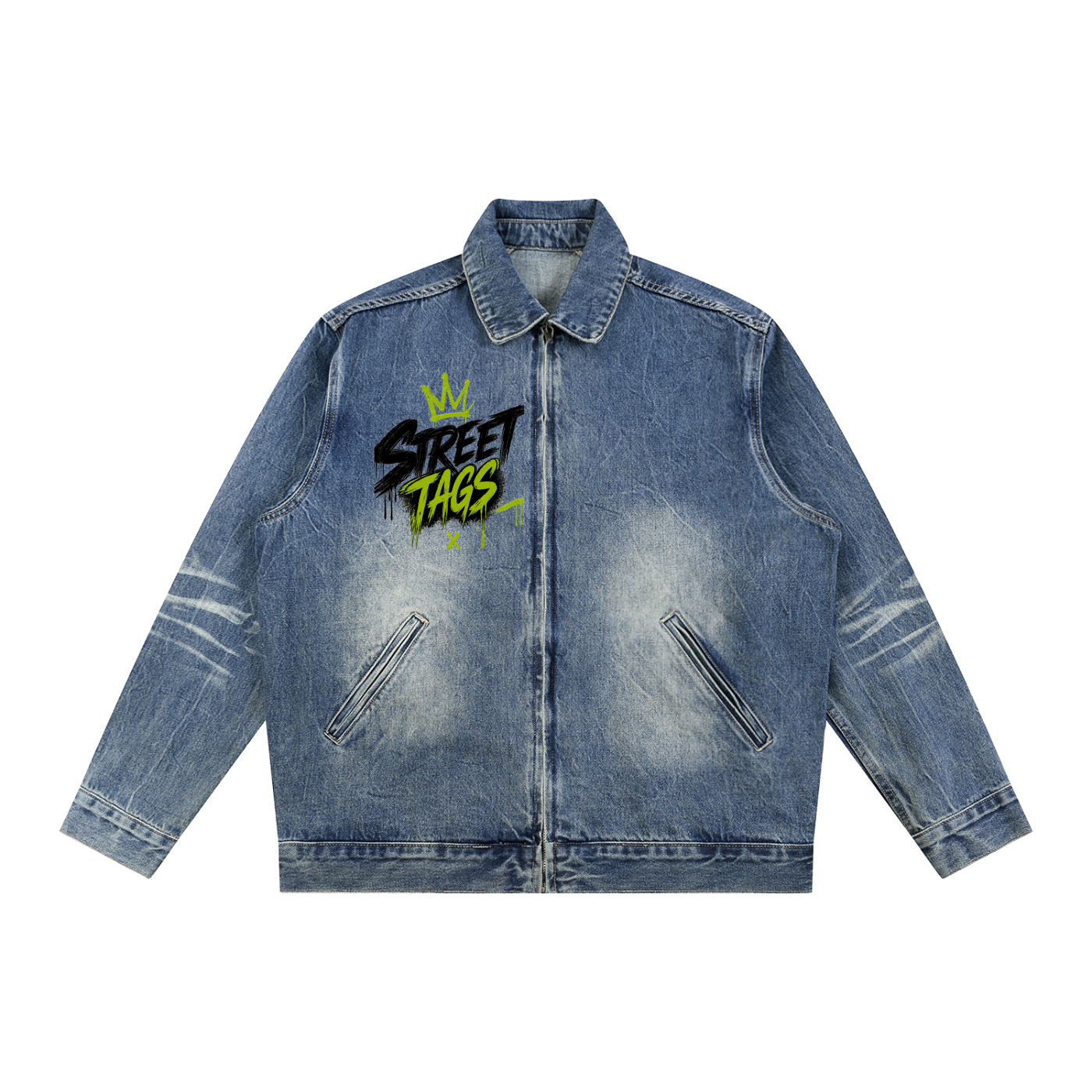 Vintage Wash Zip Up Denim Jacket