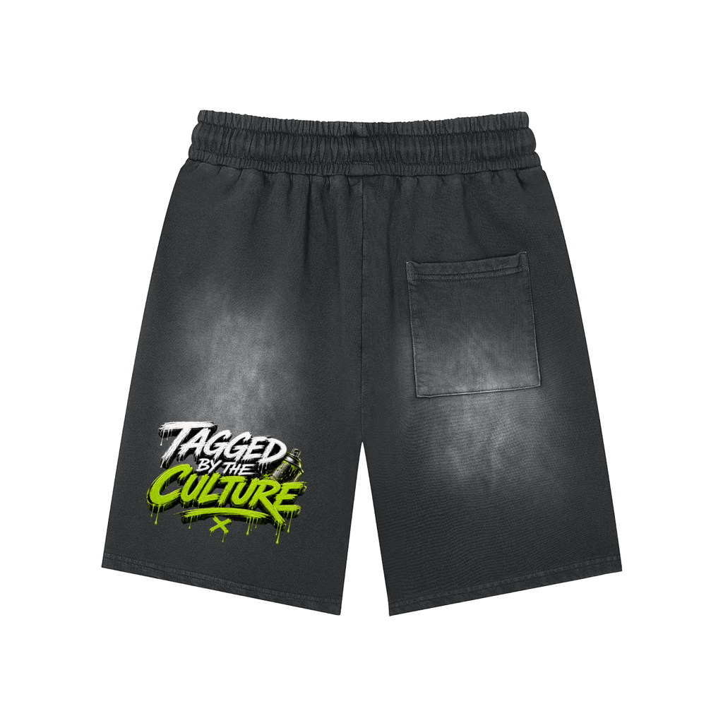 Rectangle Patch Monkey Washed Shorts