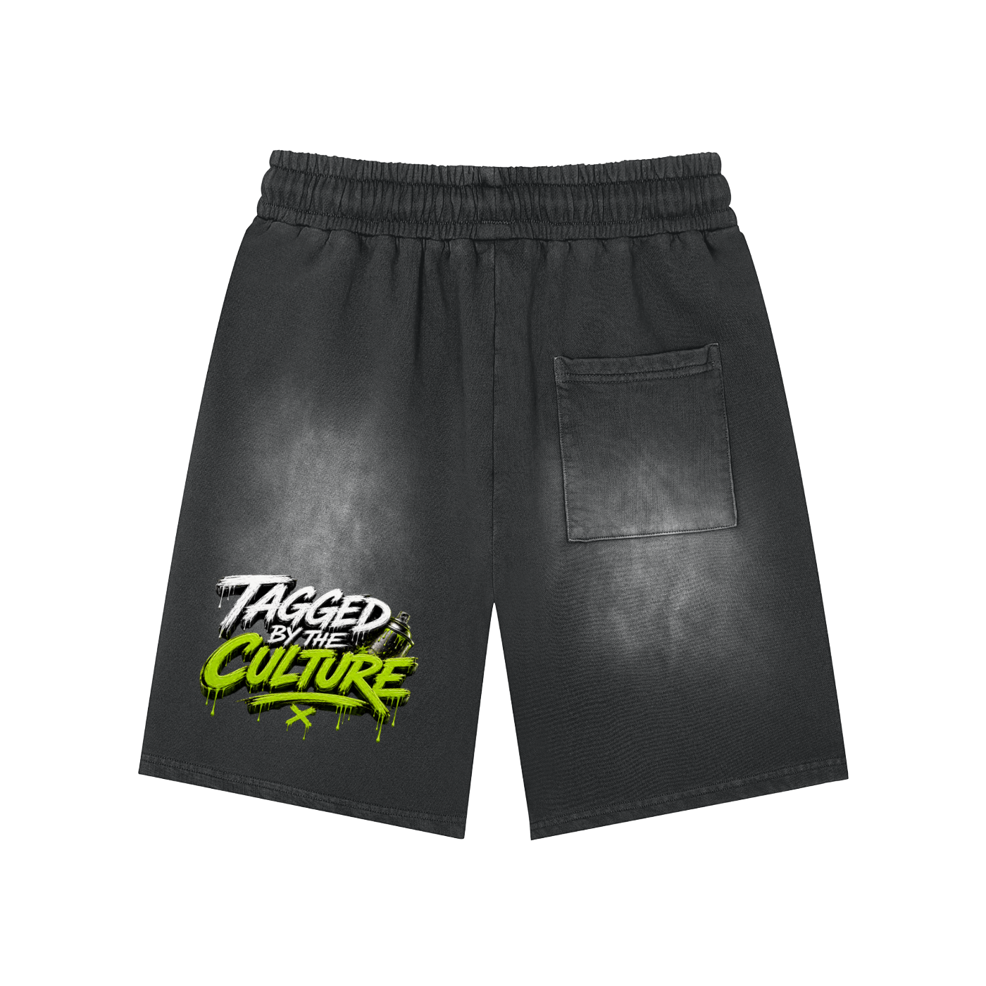 Rectangle Patch Monkey Washed Shorts