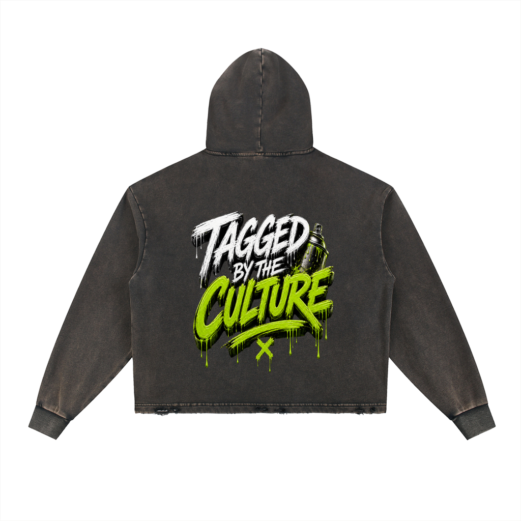 Vintage Washed Frayed-Hem Hoodie