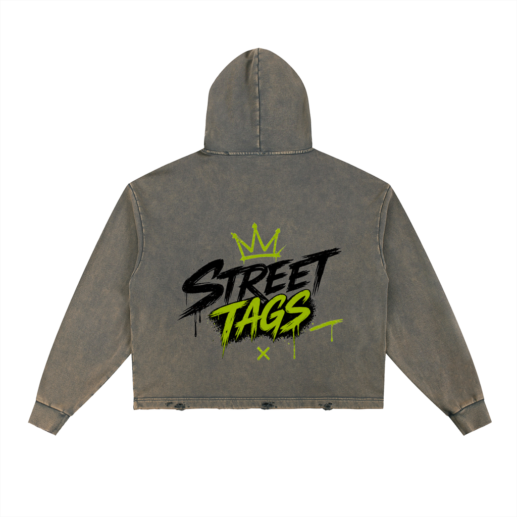 Vintage Washed Frayed-Hem Hoodie