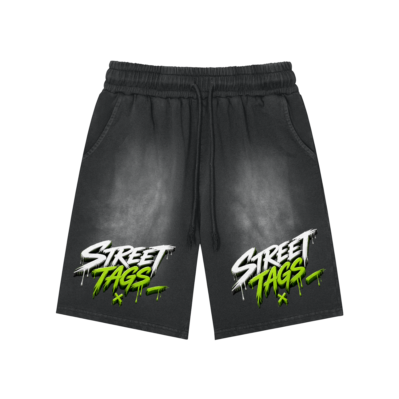 Rectangle Patch Monkey Washed Shorts
