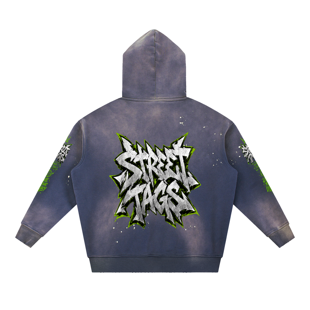 Vintage Washed Frayed Fleece Hoodie
