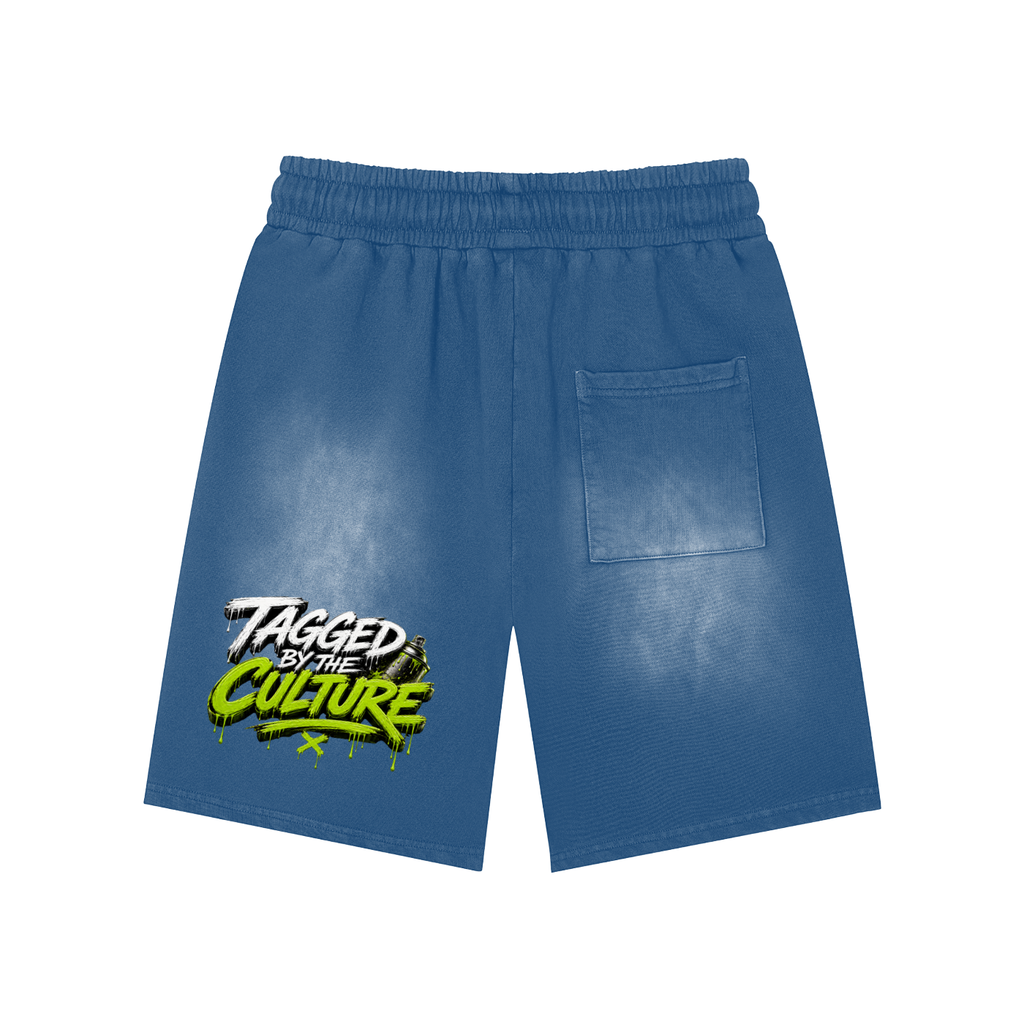 Rectangle Patch Monkey Washed Shorts