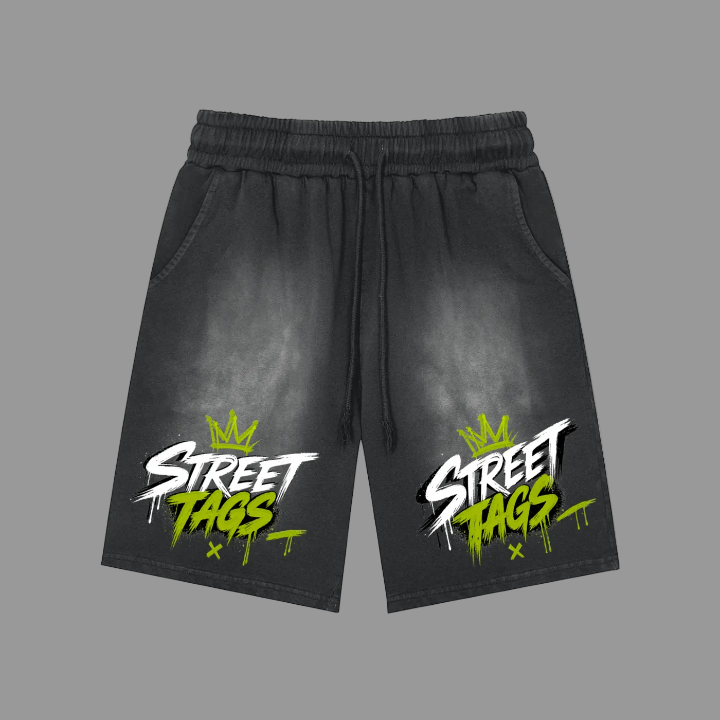 Rectangle Patch Monkey Washed Shorts