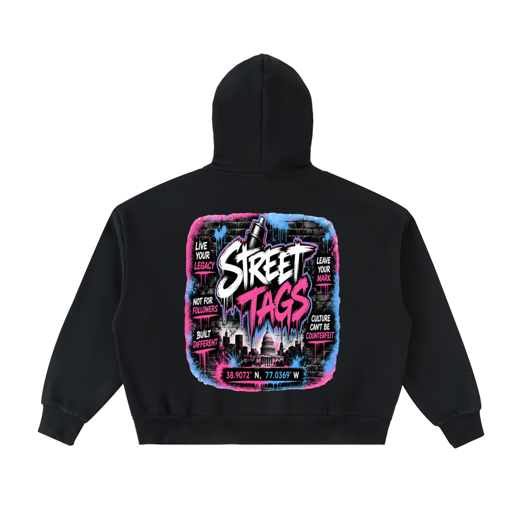 BUBBLE GUM CONCRETE Fleeced Full-Zip Boxy Hoodie