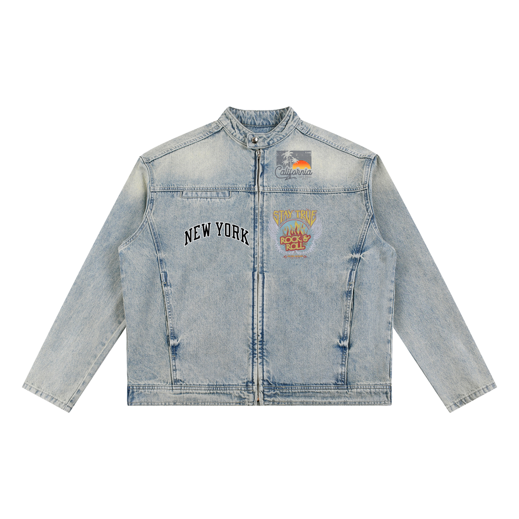 Vintage Wash Zip Denim Jacket